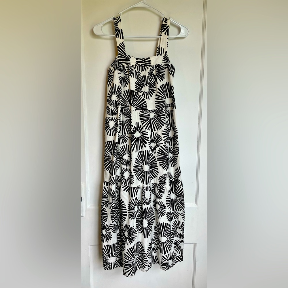 Loft Ann Taylor Black White Sleeveless Floral Lined Dress Petite XXSP